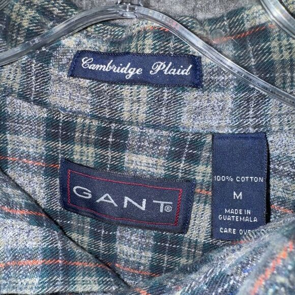 Gant Mens Cambridge Plaid Flannel Button Down Shirt Green Gray Long Sleeve‎ Sz M - Picture 3 of 7